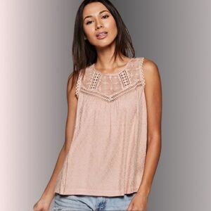 Lovestitch Boho Crochet Embroidered Detailing Sleeveless Top Pink Sand